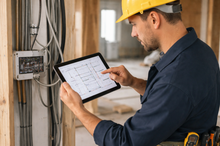 Electricien sur un chantier